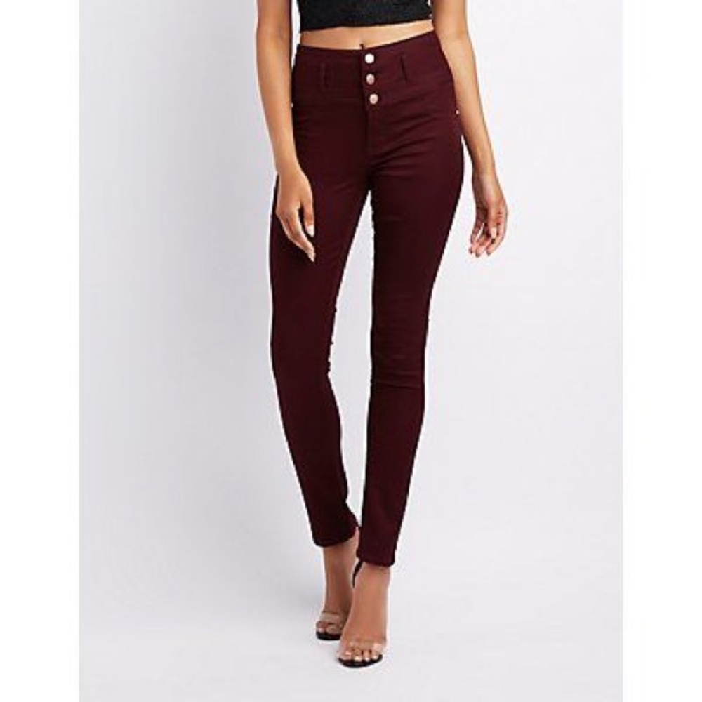 Refuge high-waisted burgundy skinny jeans